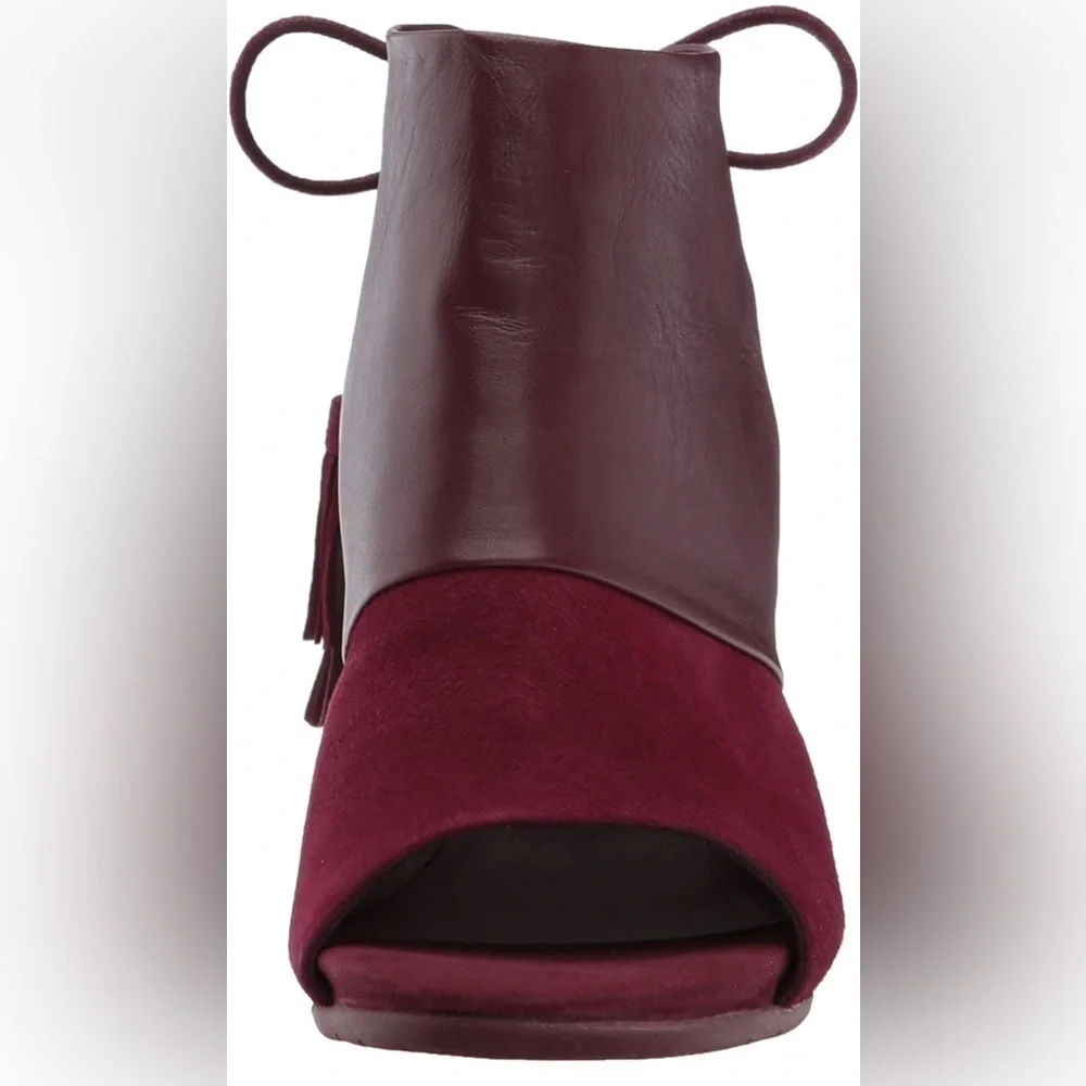 NEW Kenneth Cole Reaction Reach The Stars Peep Toe Burgundy Leather Bootie - Picture 5 of 16